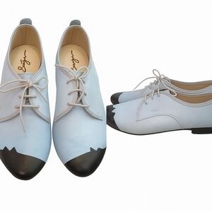 Bangi Handmade Leather Blue Black Lace Up Shoes Two-Tone Size 38